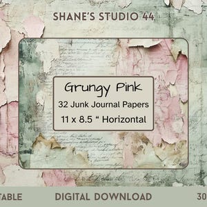 Junk Journal Printable, Dekorpapier, Digitales Papier, Mixed Media Journal Papier, abstraktes Ephemera, beunruhigtes Papier, grungy grün pink
