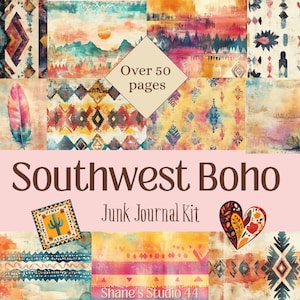 BOHO SOUTHWEST Junk Journal éphémères imprimables en téléchargement numérique étiquettes-cadeaux folio papier fond carte colorée artisanat scrapbooking