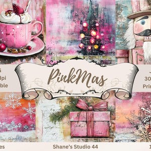 Junk Journal Weihnachten Rosa, Dekorpapier, Digitales Papier, Printable Journal Papier, Vintage Papier, Ephemera Papier, Vintage Papier 11x8,5