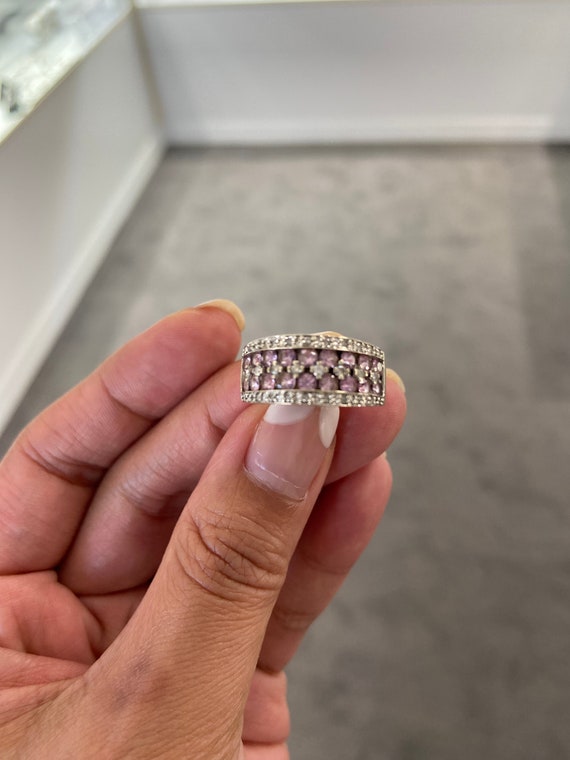 14k white gold amethyst & diamond band