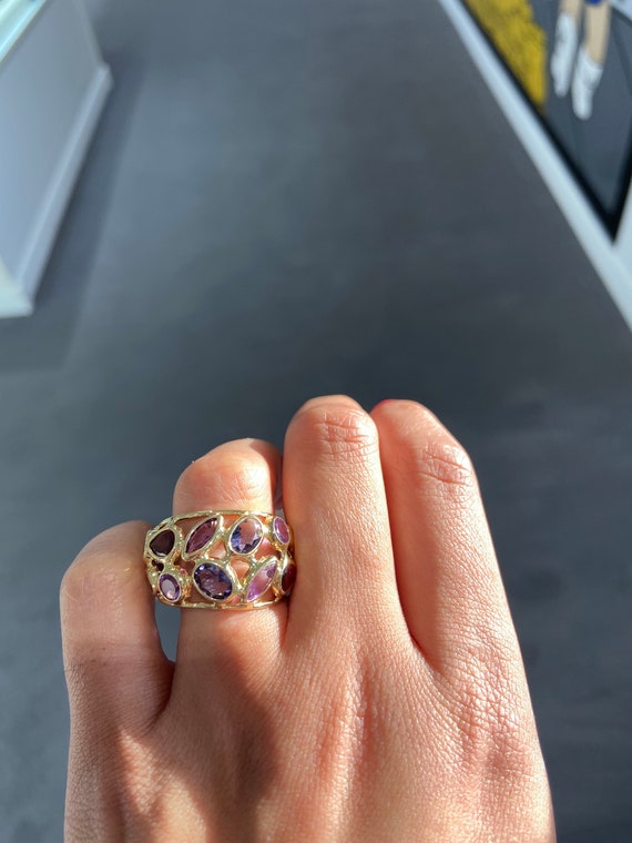 14k Yellow Gold Amethyst Lattice Ring - image 4