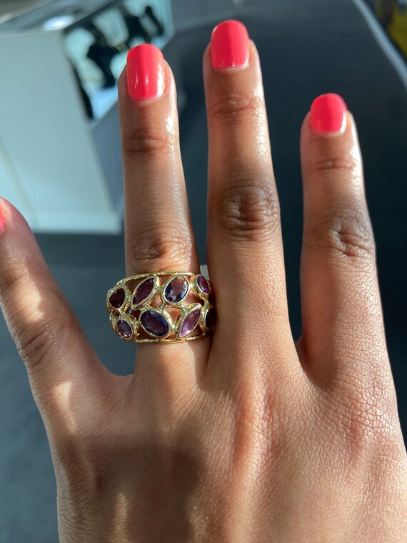 14k Yellow Gold Amethyst Lattice Ring - image 6