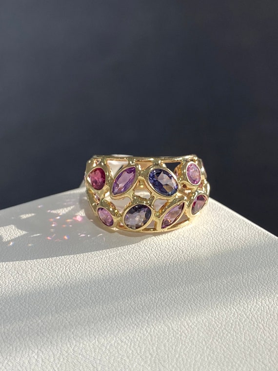 14k Yellow Gold Amethyst Lattice Ring - image 2