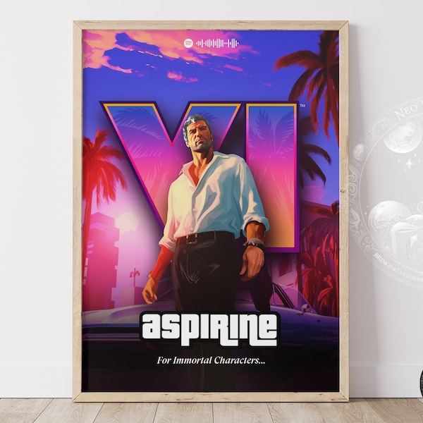 Custom GTA VI Tommy Vercetti Poster - Add Your Fave Cheat Codes and Song! - Gift for Gamers - GTA Fan Art Poster