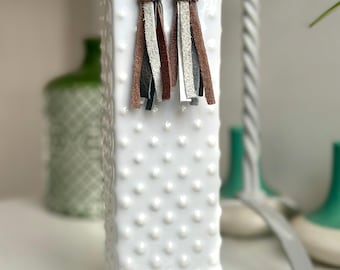 Upcycled Leather Fringe shape earrings with Bamboo Coral, Sterling Silver Hooks