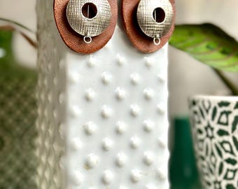Upcycled Leather Drop Earrings with Thai Silver Beads, Sterling Silver  Chain