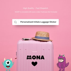Maleta personalizada Monster inc. Pegatinas, Equipaje con iniciales, Calcomanía de vinilo de vacaciones, Nombre de pegatina, Nombre de maleta, Etiquetas de nombre de vinilo