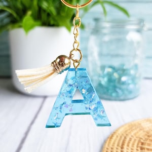 Llavero con letra azul personalizado, llavero con alfabeto inicial del océano, resina hecha a mano, regalo para ella, regalo de cumpleaños, el mejor regalo para la maestra, día de la madre