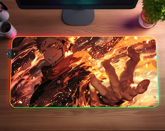 Custom Anime LED Gaming Mousepad – Personalized RGB Desk Mat – Otaku Gift for Gamers – Large Size, Light Up, Shonen Anime Art