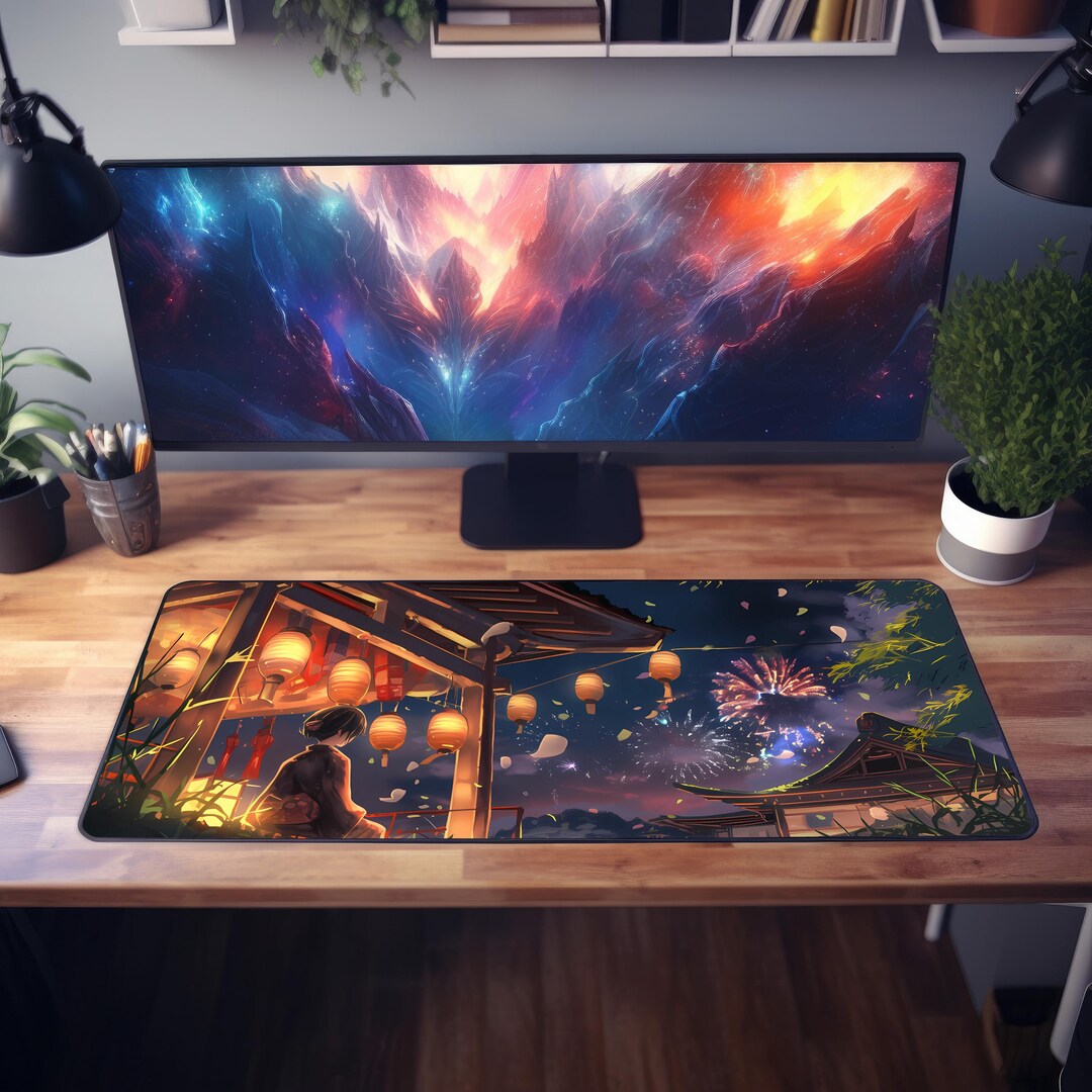 Rgb Scenary Anime Girl, Landscape, Lonely, Scenery, Fireworks, XXL Mousepad, RGB ...