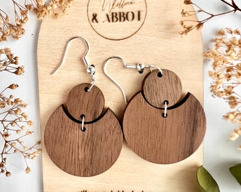 Minimalist Wood Dangle Earrings Statement Earrings