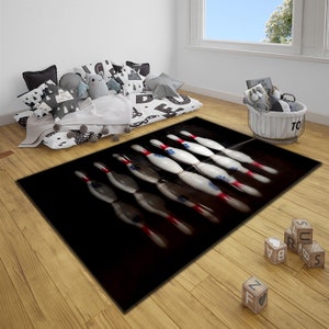 Bowling Rug, Bowling Club Rug, Sports Rug, Bowling Skittles, Office Rug, Gift For Him, Bowling Ball Rug, Area Rug, For Living Room Rug