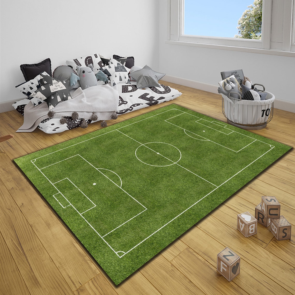 Football Rug, Soccer Field Area Rug, Washable Football, Soccer Field ...