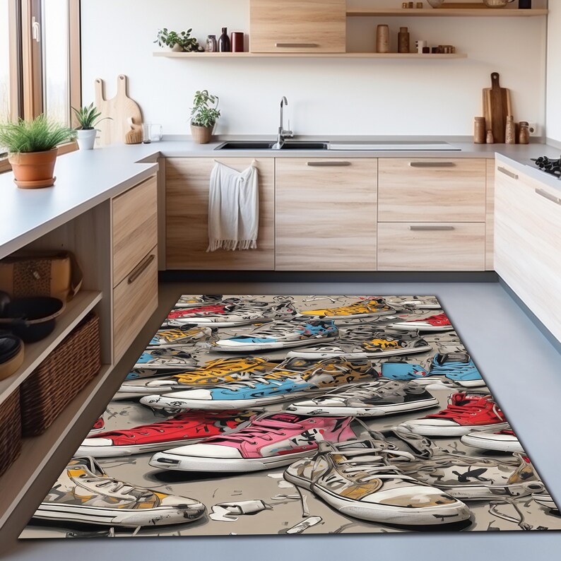 Sneaker Themed Rug, Hallway Rugs, Graffiti Rugs, Pattern Rug, Gaming ...