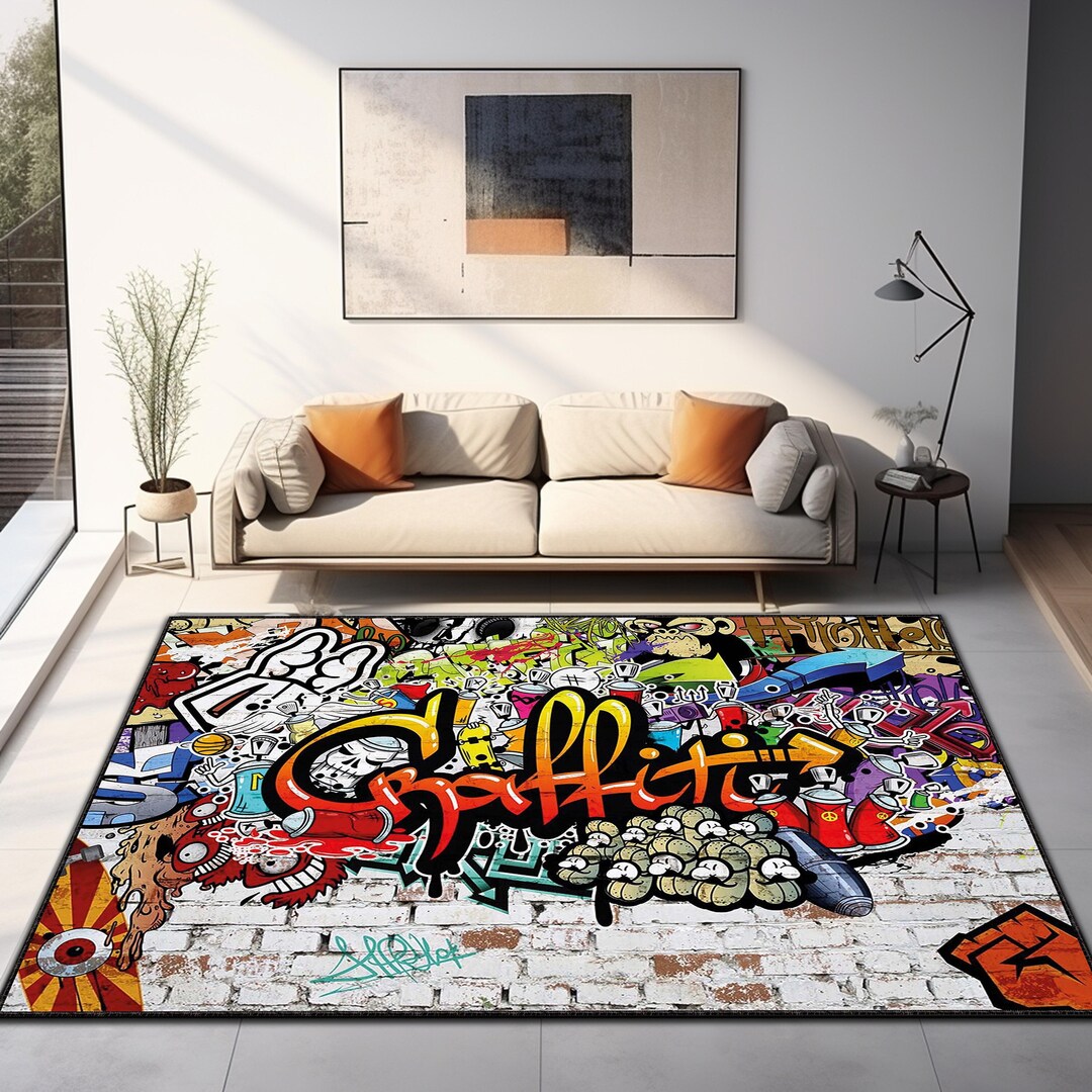 Graffiti Rug, Colorful Graffiti Rug, Street Life Rug, Living Room Rug ...