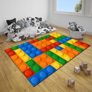 Colorful Building Blocks Rug, Trendy Rugs, Building Blocks Rug, Children Rug, Kids Room Decor Rug, Soft Rug, Nursery Rug, Educational Rug