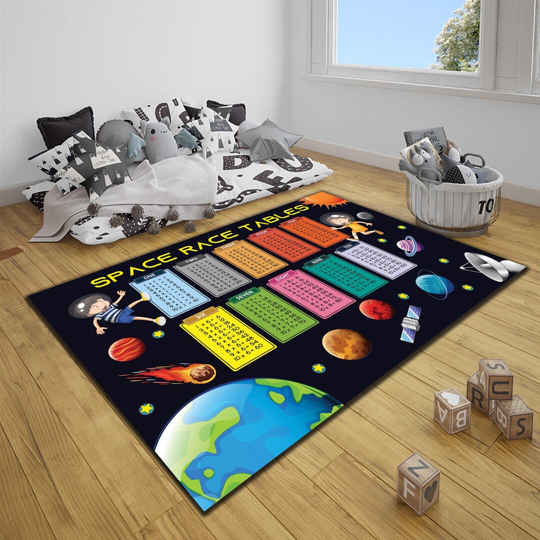 Space Race Table Rug, Multiplication Table Carpet, Educater Rug, Kids ...