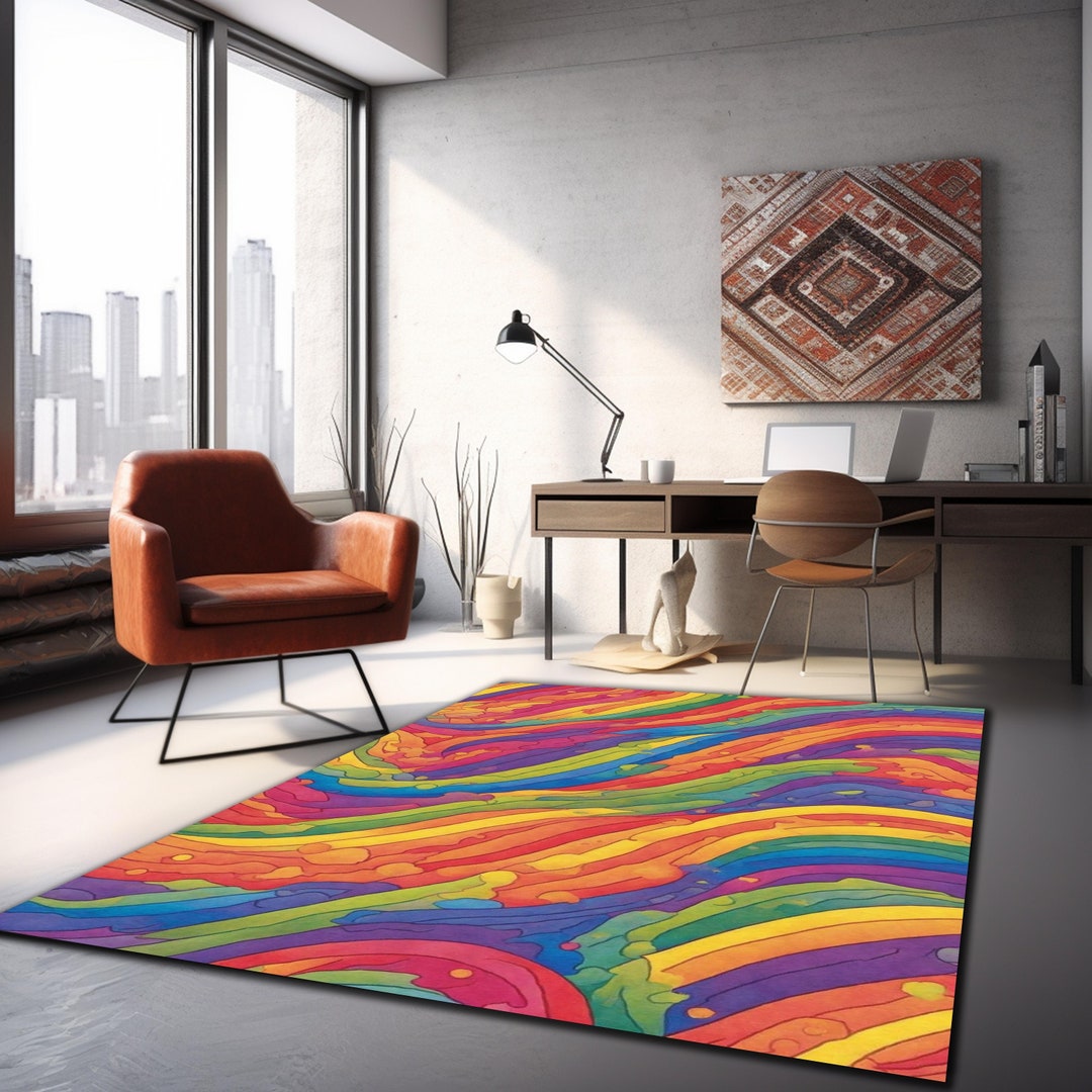 Rainbow Rug, Pink Rug, Rainbow Colors Rug, Girls Room Rug, Colorful Rug ...