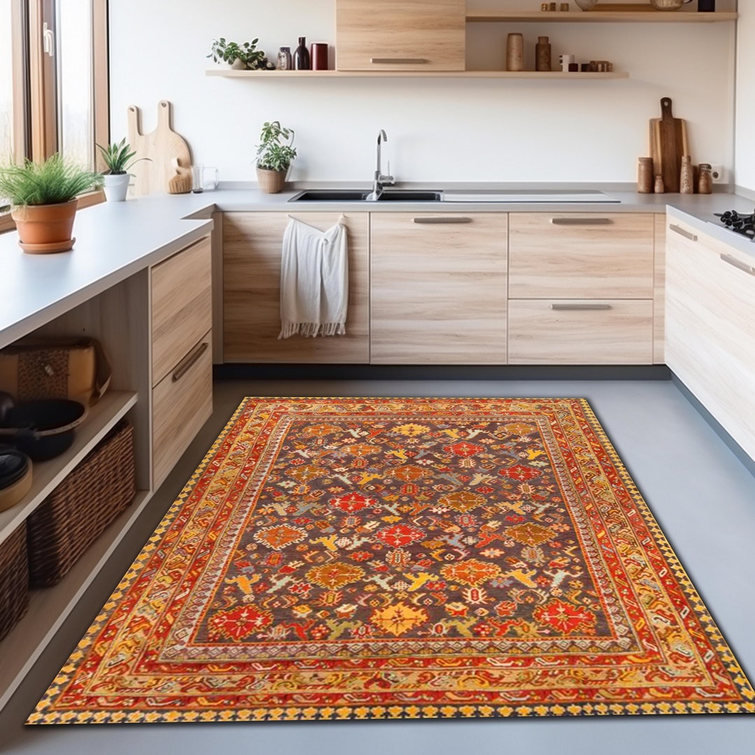 Turkish Motif Rug, Large Area Rug, Vintage Printed Carpet, Home Decor ...