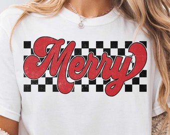 Retro Checkered Merry SVG PNG, Christmas Svg, Christmas Png, Christmas Shirt Design, Retro Christmas Svg, Svg Cricut, Png Sublimation Design