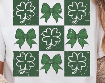 Retro Checkered St Patrick's Day Png, Kokietka St Patricks Day Png, St Patrick's Day Png, Lucky Shamrock Png, St Patrick's Day Bow Shirt Png