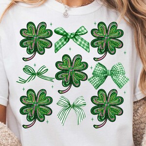 Coquette St Patricks Day Shamrock Sequins Glitter PNG, St Pattys Day Png, Four Leaf Clover Sequin Bows Png, Colorful Shamrock Bows Png, DTF
