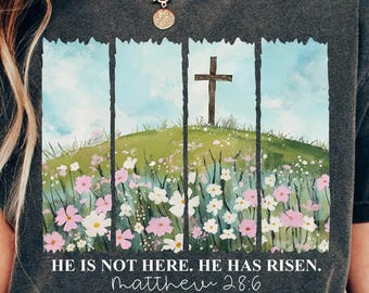 He Is Risen PNG Wildflower Png, Spring Easter Png Sublimation Designs, Brushstroke PNG Aesthetic Boho DTF Transfers Easter Christian Jesus