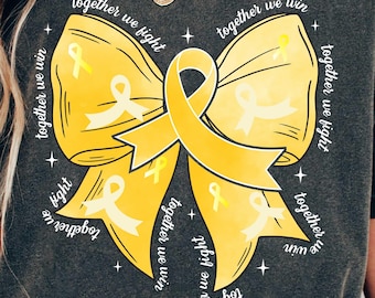 In September We Wear Gold PNG, Cancer Coquette Bow Gold Png, Childhood Cancer Awareness Png, Gold Ribbon Png, Together We Fight We Win Png