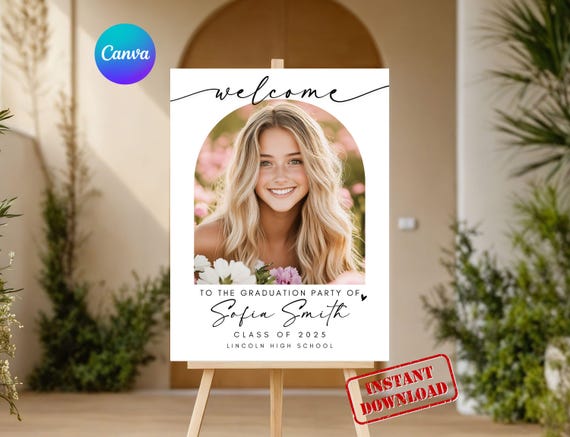 Graduation Party Welcome Sign Template, Photo Graduation Welcome Poster, Modern Minimalist Graduation Welcome, Editable Canva Template