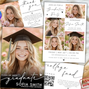 Editable Graduation 2025 Template Bundle, Minimalist Graduation Announcement, Modern Graduation Announcement Template, Canva Grad Template