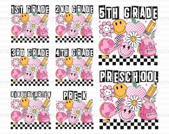 Back To School PNG Bundle, Retro Back To School Png, School Grade Png Bundle, School Kids Png Bundle, 1st 2nd 3rd 4th Grade PNG Sublimation