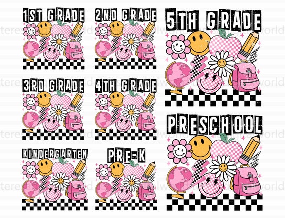 Back To School PNG Bundle, Retro Back To School Png, School Grade Png Bundle, School Kids Png Bundle, 1st 2nd 3rd 4th Grade PNG Sublimation