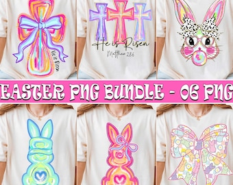 Brushstroke Bunny Easter PNG Bundle, Easter Bunny PNG, Coquette Bow Png, He Is Risen Png, Retro Easter Png, Girls Easter Png, Preppy Easter