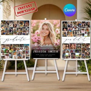Graduation Party Welcome Sign Template, Senior Photo Collage Poster, Photo Graduation Welcome Poster, , Editable Canva Printable Template
