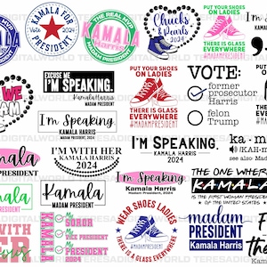 Kamala Harris 2024 Svg Png Bundle, Kamala Harris for President, I&#39;m Speaking svg, Chucks and Pearls svg, Madam President, Kamala Harris 2024