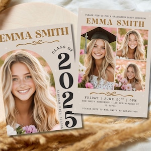 Plantilla editable de Canva para anuncio de graduación de la clase de 2025, invitación editable para fiesta de graduación, tarjeta de graduación con foto insertada, editable (hazlo tú mismo)