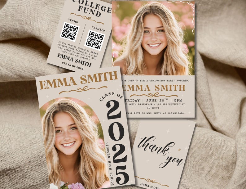 Graduation 2025 Announcement Editable CANVA Template Bundle, Class of ...