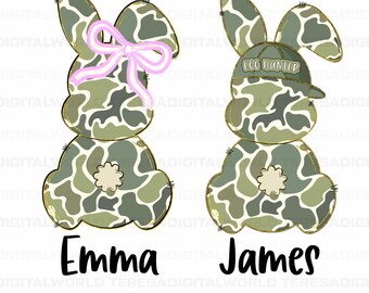 Personalized Kid Name Easter Camo Bunny PNG, Boy Girl Easter Png, Toddler Kids Easter Png, Camo Bunny Png, Coquette Bow, Easter Bunny Png