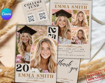 Class of 2025 Graduation Announcement Canva Template with Photo, Minimal Graduation Announcement 2025 Card Invitation Party Canva Editable
