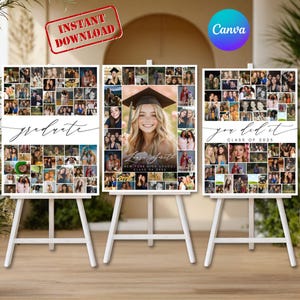 Plantilla de collage de fotos de graduación, plantilla de cartel de bienvenida para fiesta de graduación, póster de bienvenida de graduación con foto, plantilla editable de Canva imprimible