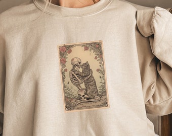 Felpa con tarocchi per amanti dei gatti, regalo per mamma gatto, maglione girocollo con scheletro per papà gatto, regalo per mamma amante dei gatti, regali per amanti dei gatti
