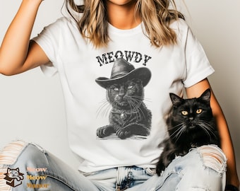 Meowdy Partner Cat Shirt, Black Cat Lover Bellc Canvas 3001, Funny Meme, Cowboy Cat Kitty Country Western Top, Cat Owner Clothing Gift Mom