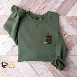 Cute Kawaii Witch Cat Halloween Sweater, Cat Lover Sweatshirt, Kitty Fall Sweatshirt, Halloween Crewneck, Cat Owner Gifts, Gift for Cats