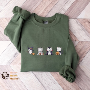 Cute Kawaii Halloween Cats Sweater, Witch, Vampire, Ghost, Cat Lover Sweatshirt, Kitty Fall Sweatshirt, Halloween Crewneck, Cat Owner Gifts