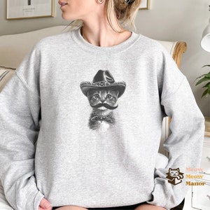 Meowdy Kitten Crewneck, Black Cat Lover Sweater, Funny Meme Sweatshirt, Cowboy Cat Kitty Country Western Top, Cat Owner Clothing Gift Mom