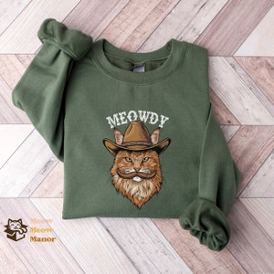 Meowdy Partner Crewneck, Black Cat Lover Sweater, Funny Meme Sweatshirt, Cowboy Cat Kitty Country Western Top, Cat Owner Clothing Gift Mom#2