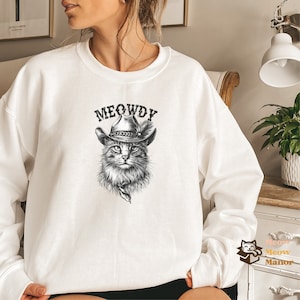 Meowdy Partner Crewneck, Black Cat Lover Sweater, Funny Meme Sweatshirt, Cowboy Cat Kitty Country Western Top, Cat Owner Clothing Gift Mom#4