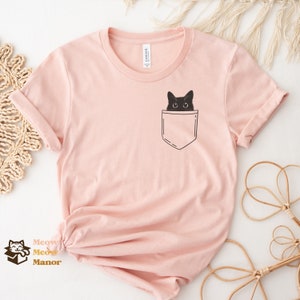 Black Cat Pocketstyle T-Shirt | Black Cat Gifts | Cat Mom T Shirt | Cute Kitty Cat Halloween Shirt | Pet Shirt | Cat Lover Shirt For Women