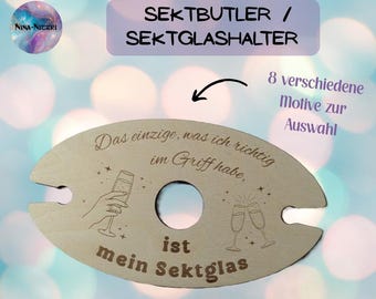 Sektflaschenhalter aus Holz mit Gravur**Sektbutler | Halterung Sektflasche | Flaschenhalter**Geschenkidee | Mitbringsel** für Sektliebhaber
