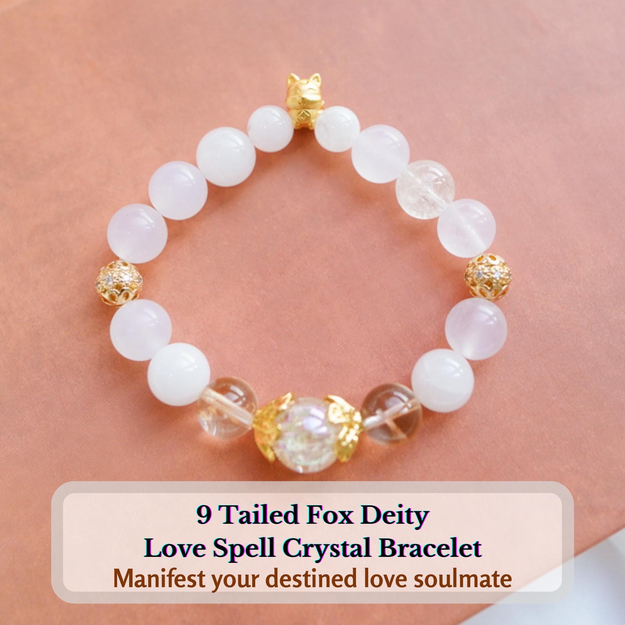 9 Tail Fox Deity Magic Spelled, Handmade Crystal and Pearl